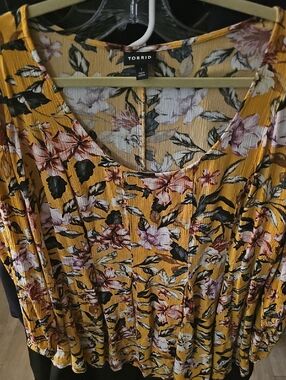 Torrid Mustard Floral Scoop Neck Blouse